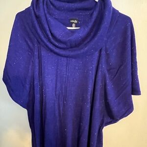 Turtleneck bell short sleeve 4 women blue sparkle cow neck pullover loose fit